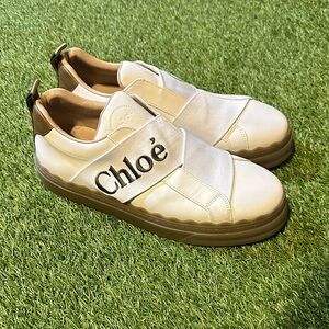 NEW Chloé “Lauren” White and Olive Green Brown Sneakers NWOB 38 EU 7.5-8 US